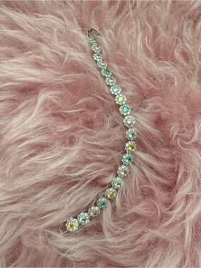Crystal Floral Link Bracelet with Pastel Gemstones - Multicolor